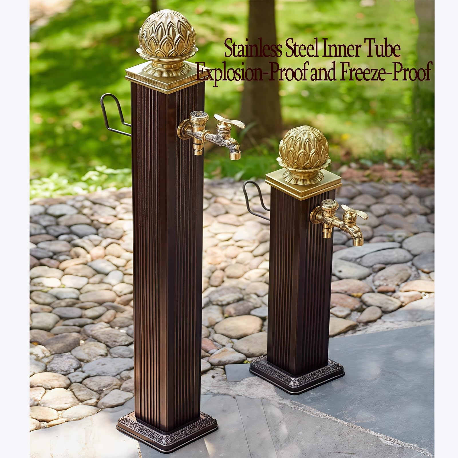 Columna de agua independiente para jardín, fuente de aluminio para exteriores, hidrante contra incendios, grifo montado en el suelo, apto para patios, jardines y granjas(17x17x114cm)