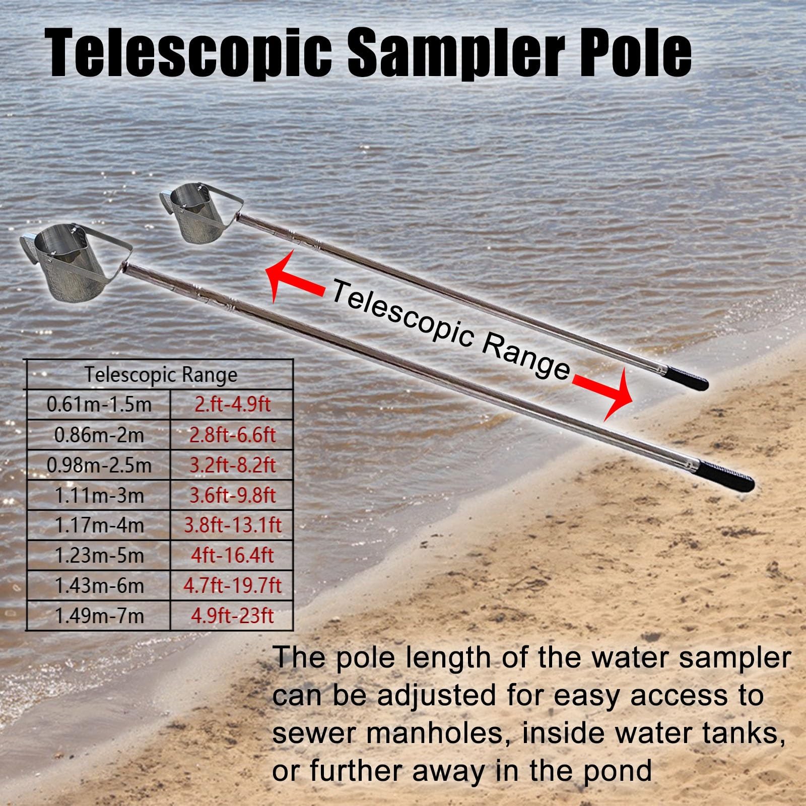 Campionatore telescopico dell'acqua, attrezzatura dell'acciaio inossidabile per la raccolta di fiumi, lago, stagno, ruscello, piscina e fognatura