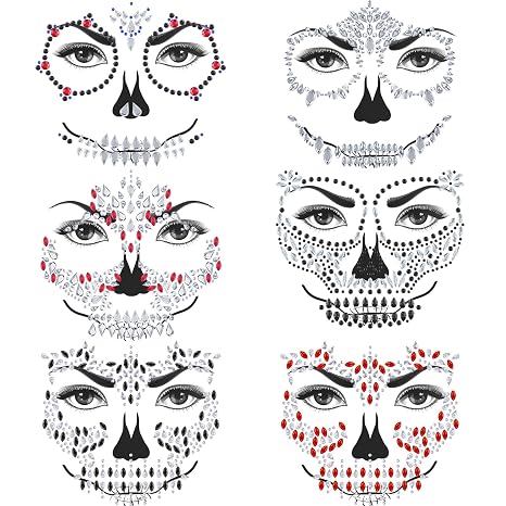 HyperFun Day Of The Dead Face Jewels Skeleton Face Jems For Women Halloween