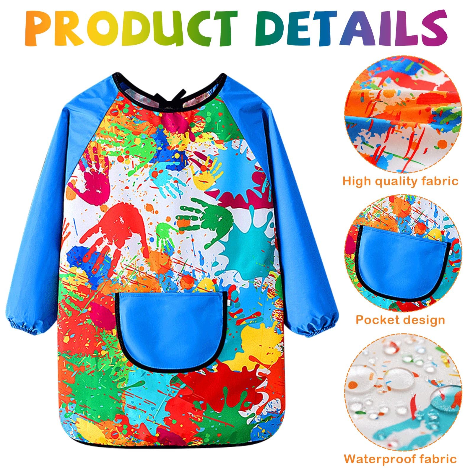 Effluvcy Kids Painting Apron 10Pcs Kids Art Aprons Age 6-11 Age Waterproof Graffiti Aprons Long Sleeves with Pockets,Painting Smock Boys and Girls Play Apron for Craft World Book Day - Image 3