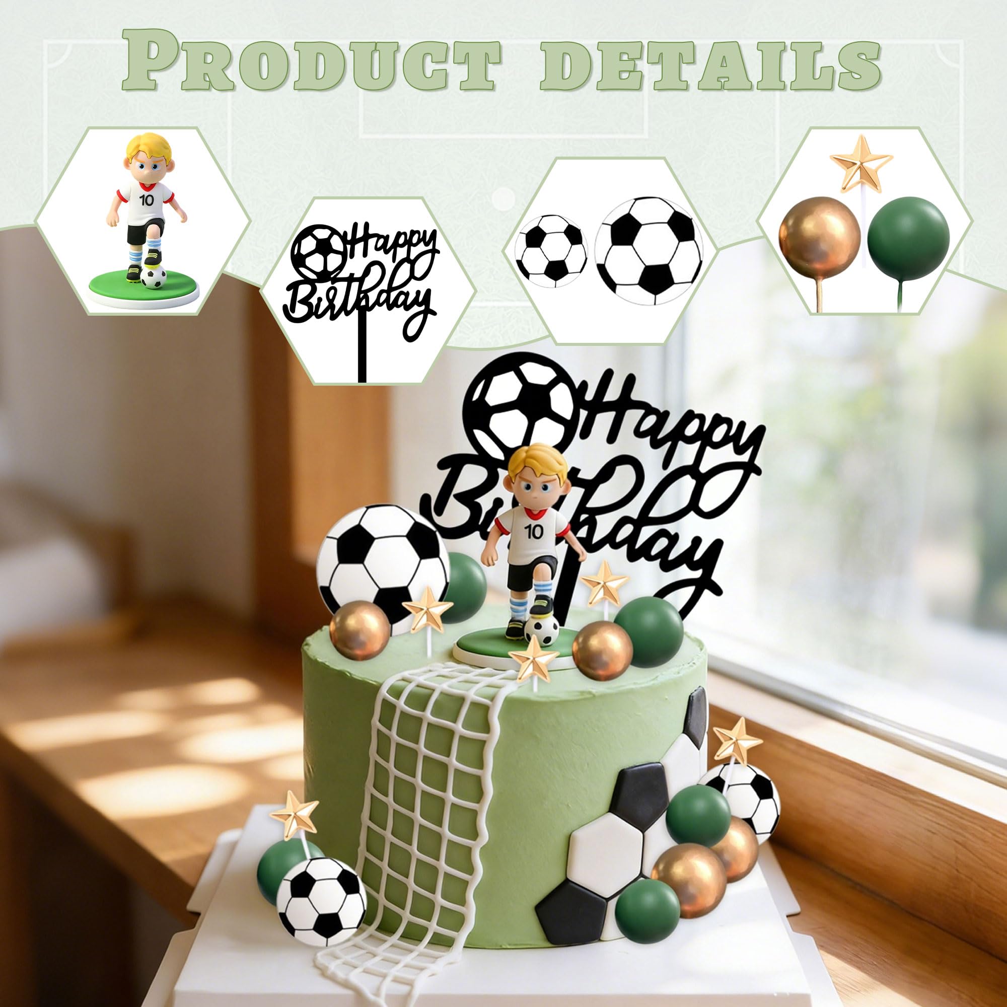 Soccer Cake Topper Soccer Ball Player Cake Decorations Football Birthday Cake Decoration for Men Soccer Sport Theme Birthday Party Supplies - Image 3