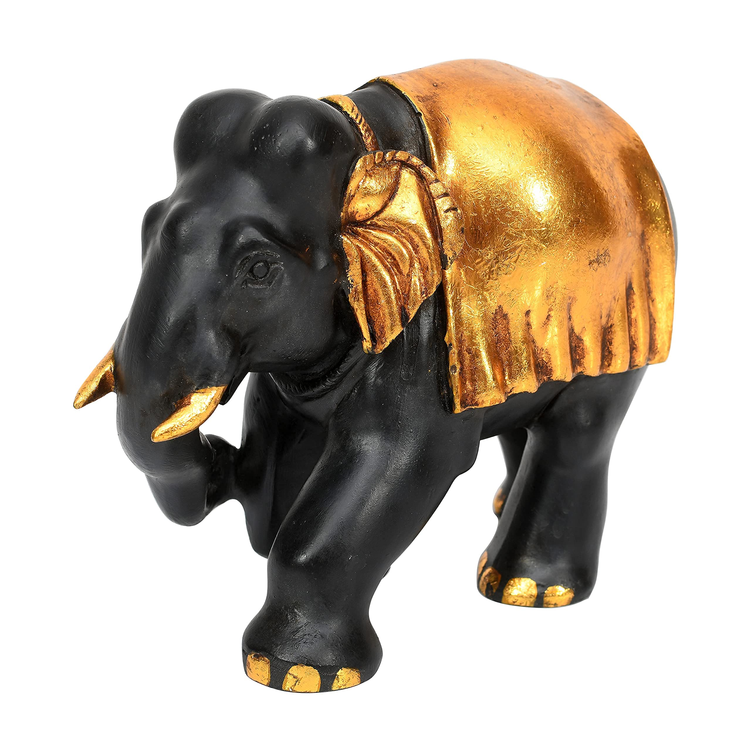 Lamcy PlazaGolden White Antique Look Elephant Idol Home Decor Made of Resin for Home and Office Table Decor Size (L8 x W3 x H7 INCH)