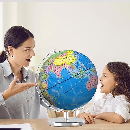 Miniatura 4 de Orionstar Globo mundial grande de 13 pulgadas con soporte, globo educativo para el aprendizaje de los niños, detalles coloridos del mapa del mundo
