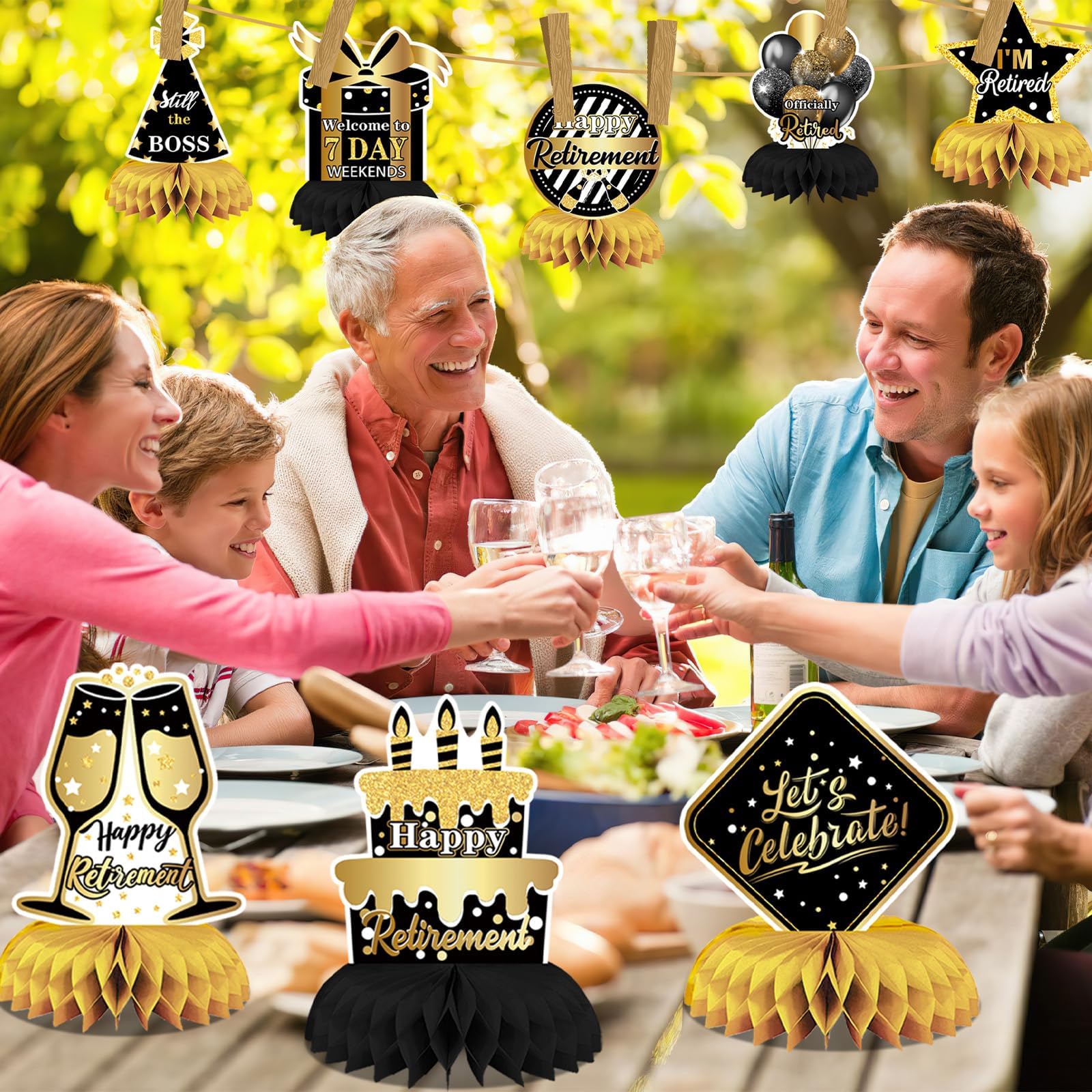 Decorazioni Pensione 9 Pezzi - Centrotavola Nero E Oro Per Festa