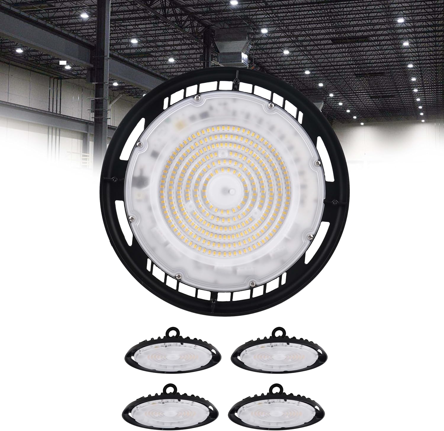 UFO LED High Bay Light, 150W/120W/100W Changeable Warehouse Lighting, 12000-18000 Lumens, 5700K Cool White, UL&cUL Listed, 90 Degree Beam Angle, AC120V with 5' Power Cord Included (10 Pack)