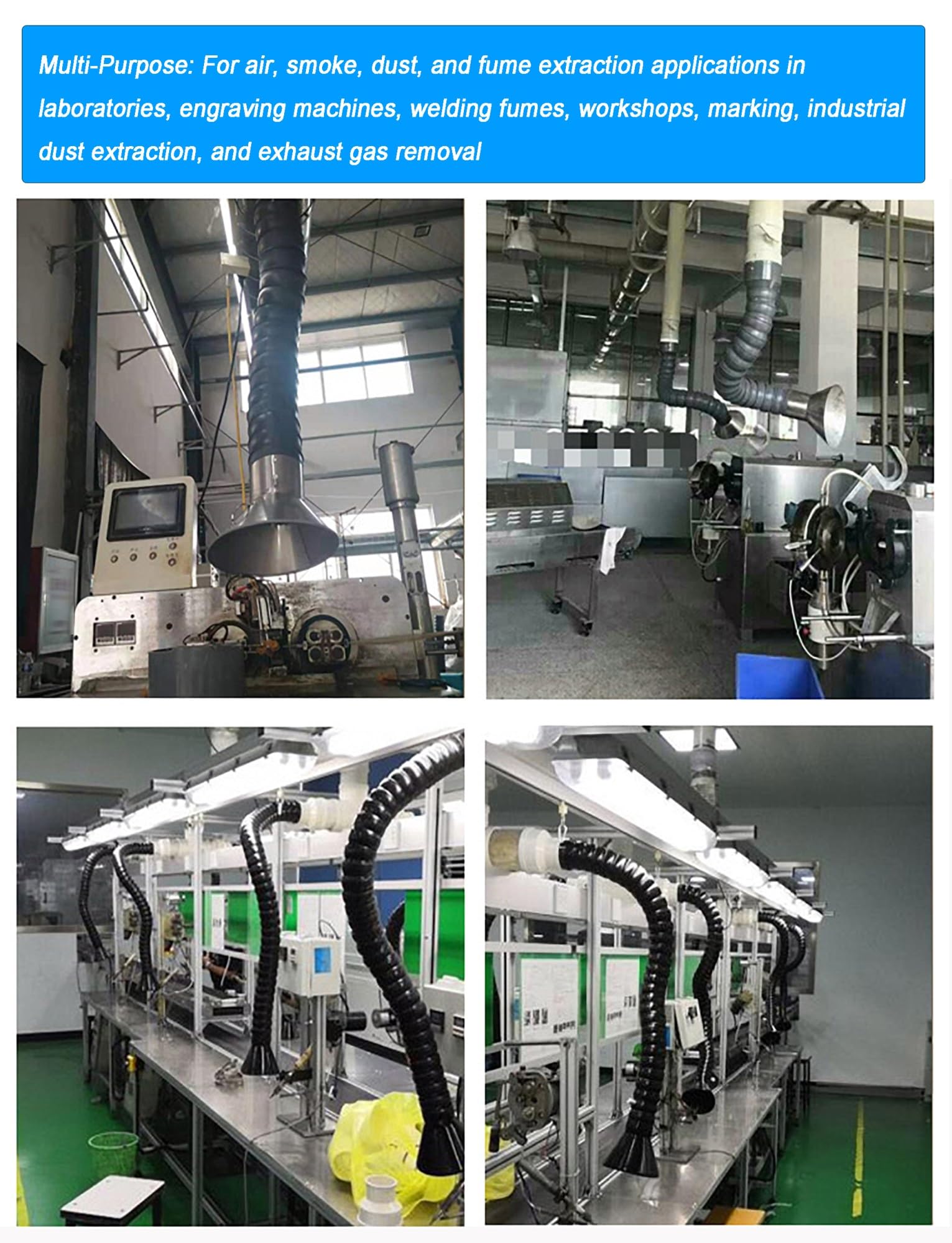 Extractor de humos flexible con brazo articulado y campana | Elimina el humo de soldadura y el polvo en talleres industriales