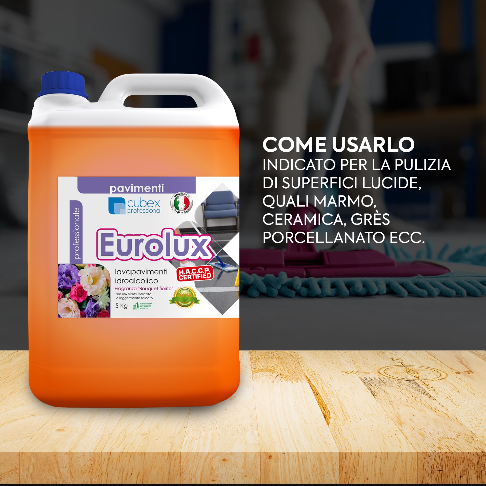 Cubex Professional - Detergente concentrado a base de alcohol para suelos de mármol Eurolux 4 x 5 kg