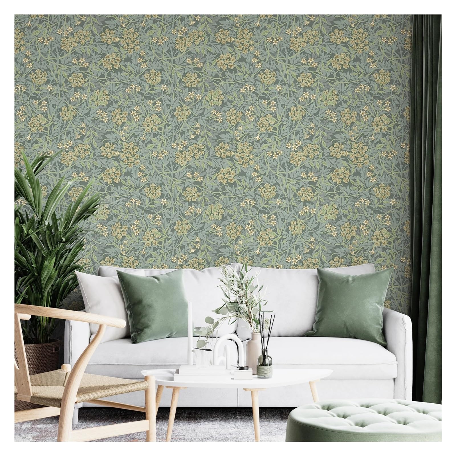 BTGYTTKL Self Adhesive Wallpaper Green Bloom Printed Waterproof Peel and Stick Vinyl Film for Living Space Kitchen and Bathroom Layout(44x150CM)