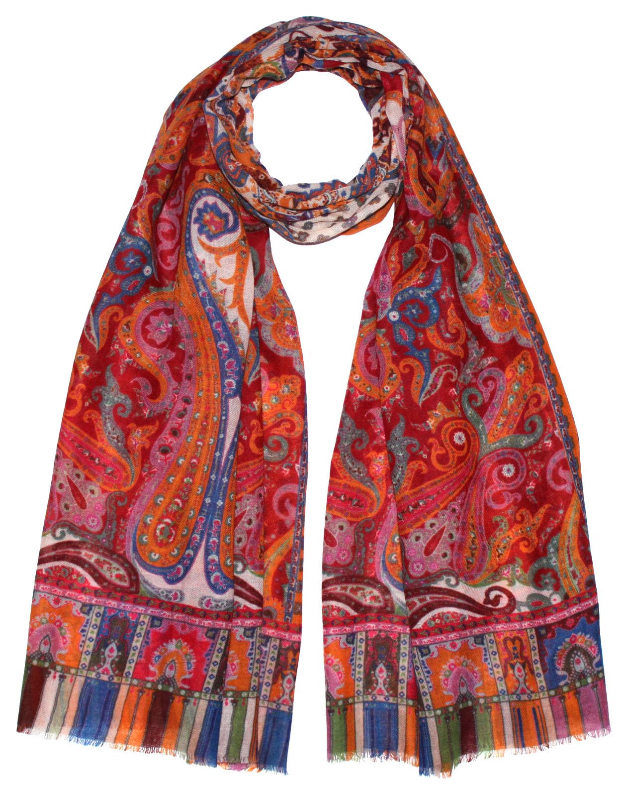 Lorenzo Cana - Damen Pashmina Schal Schaltuch aus weicher Wolle vom Merino Lamm Paisley Muster mehrfarbig bunt 70 cm x 180 cm Wollschal Wolltuch 78667