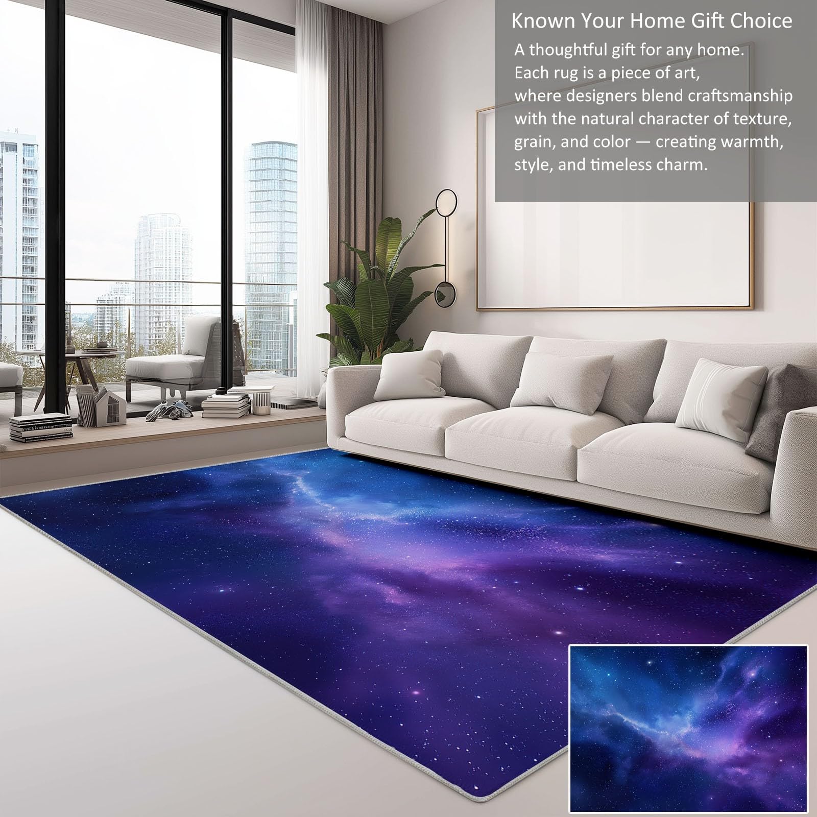 Tappeto Lavabile In Lavatrice Antiscivolo 160 x 230 cm, Corridore Corridoio Galassia Blu Viola Nebulosa per Soggiorno Cameretta - Tappeto Morbido a Pelo Corto Stile Onirico per Cucina Salotto