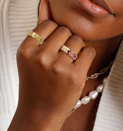 Miniatura 5 de Anillo giratorio para mujeres con ansiedad  Anillos giratorios de acero inoxidable de 0.236in para mujer, alivio del estrés, anillo de ansiedad para