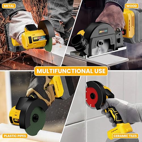 Miniatura 7 de Herramienta de corte inalámbrica sin escobillas de 4" compatible con batería Dewalt 20V MAX, mini sierra de 500W hasta 12000RPM con 6 discos de