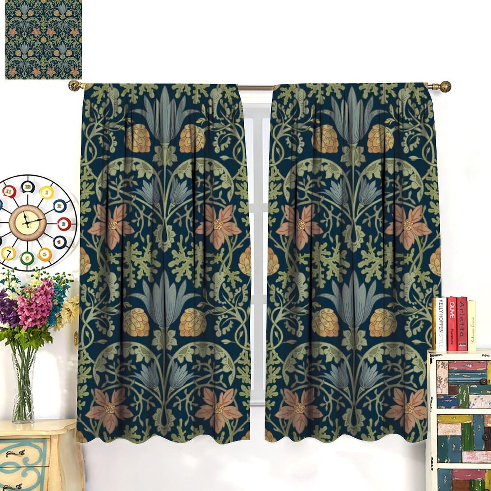 Amazon｜GoDazzling William Morris 花柄遮光カーテン ヴィンテージ