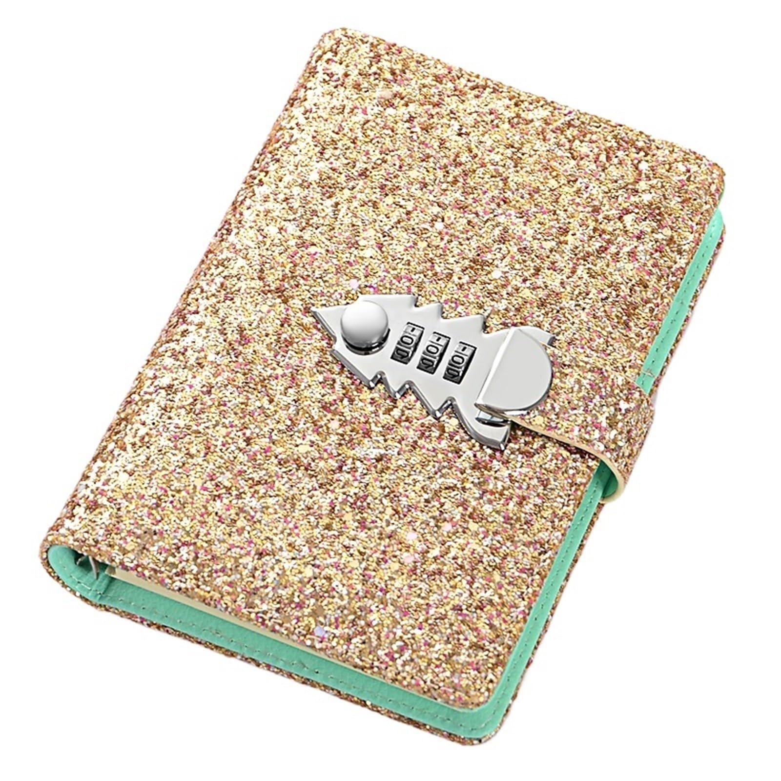 Tagebuch Mit Schloss 185 * 135mm 260 Seiten Pailletten Code Notebook Tagebuch Schloss Dicke Handbuch Büro Schule Schreibwaren Passwort notizblock(Golden)
