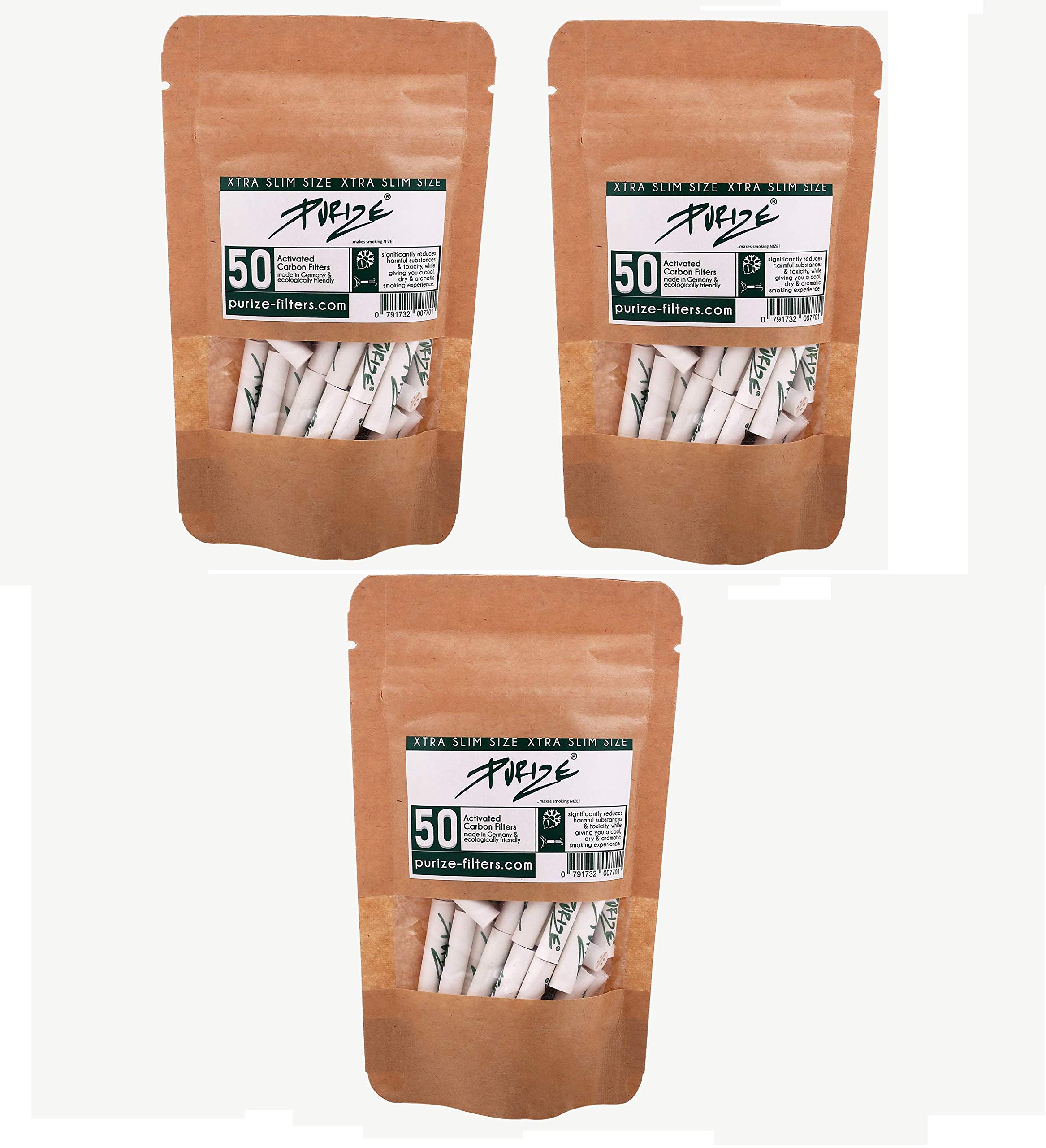 Purize Super Slim 50 x 3 Activated Charcoal Smoking Filter Carbon Cigarette Tips 5.9mm by Rolling Filters