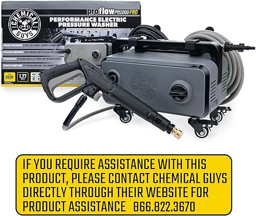 Miniatura 3 de Chemical Guys Lavadora a presión eléctrica PM2000 PRO - 2030 PSI, 1.77 GPM, manguera flexible de 25 pies, diseño compacto, ruedas de 360, conexiones