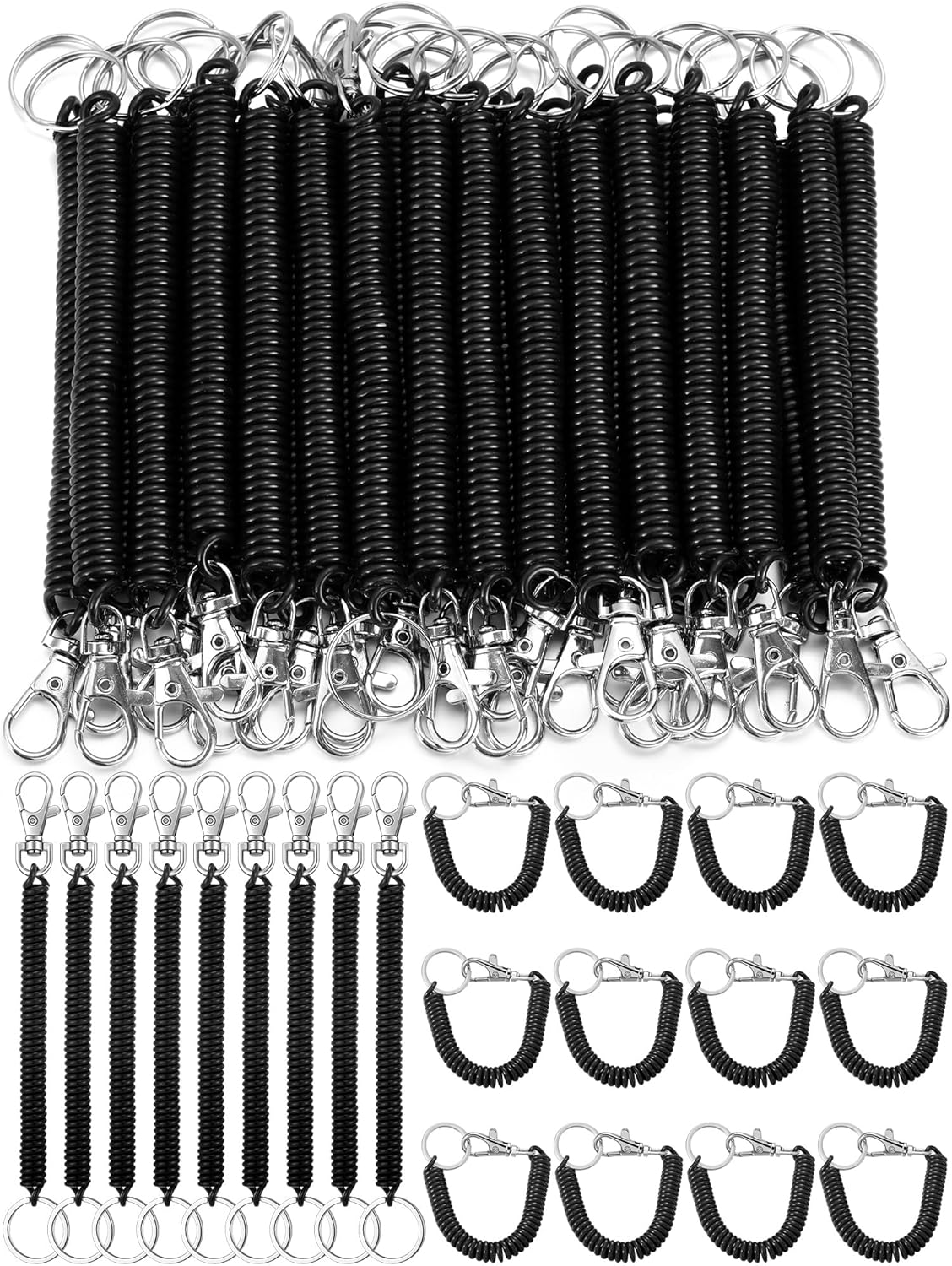 50 Pcs Retractable Spring Coil Keychain Bulk Coil Lanyard Keychains Spiral Wrist Coiled Key Chain for Purse Keys Wallet