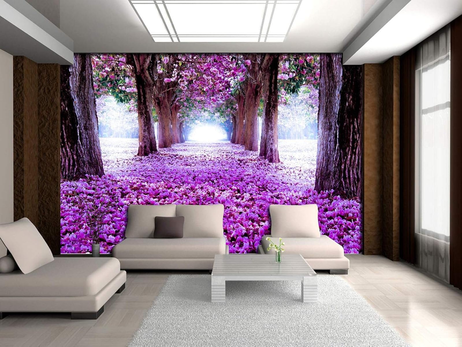 Kfjhgbdshhj 3D Mural Photo Mural-Wallpaper Photo, Path, 3D Park, Allee, Purple Forest, Trees For Modern Living Room, Bedroom,430Cmx300cm Poster - Wall Sticker - Frameless Picture