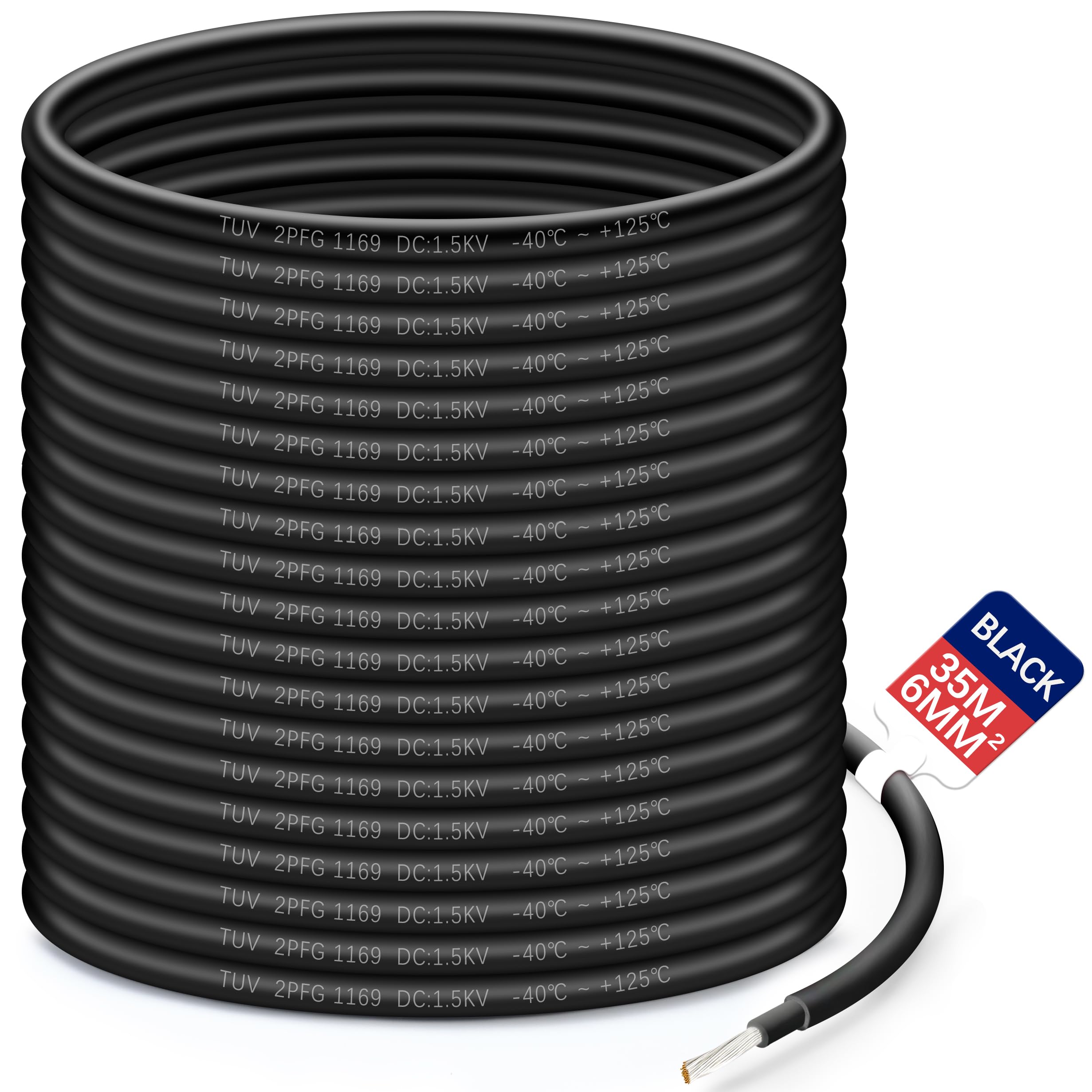 Solar Panel PV Cable DC Rated Red Black 4mm² 6mm² 10/20/35m (BLACK, 6mm²-35m)