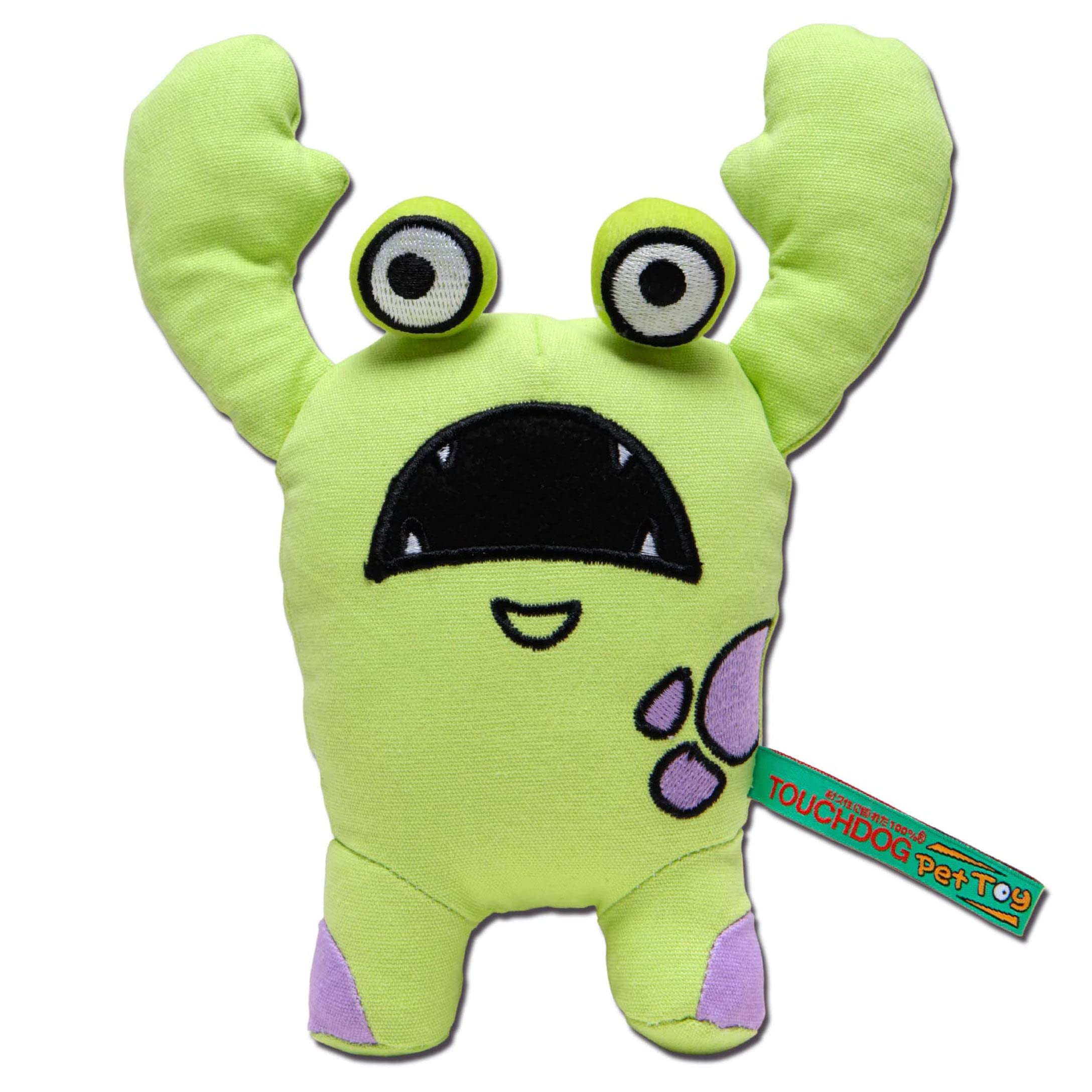 Touchdog Cartoon Up-for-Crabs Monster Plush Dog Toy, One Size, Green
