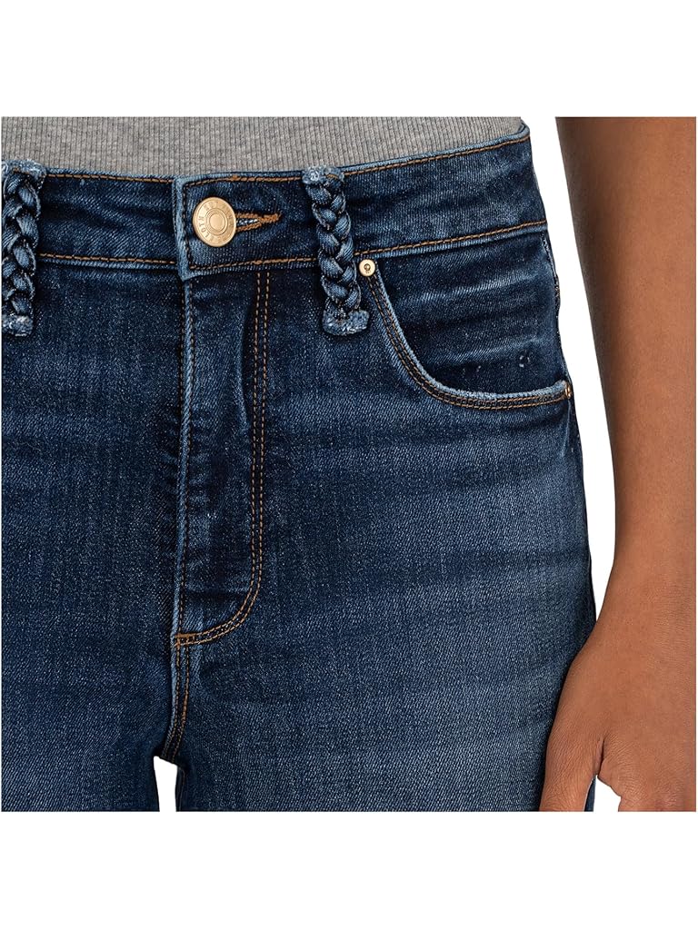 Blue KUT from the Kloth Petite Ana High Rise Fab Ab Flare Braid Beltloop