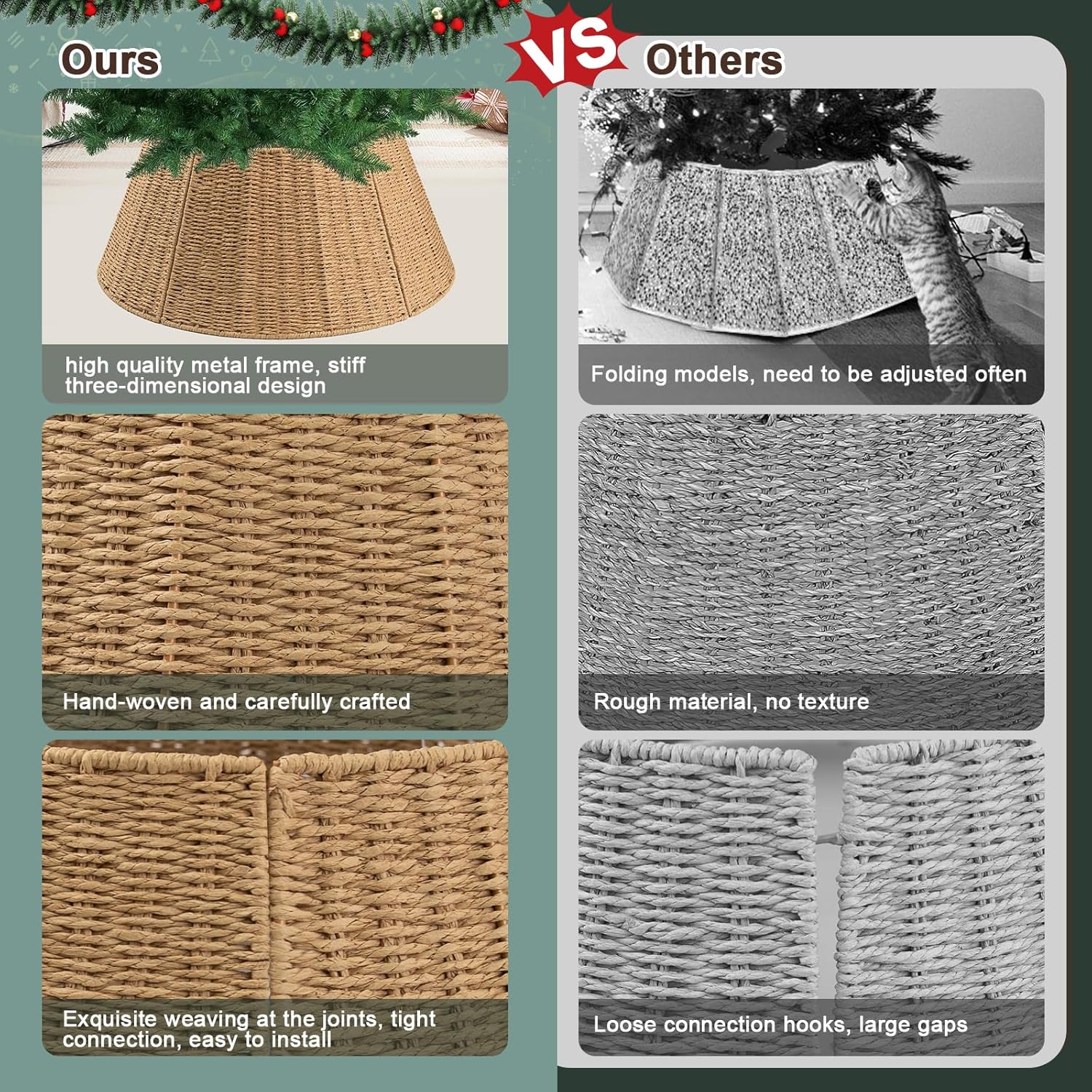 Christmas Tree Collar,24in Woven Christmas Tree Collars for Artificial Trees,Rattan Ring Base Cover Rustic & Farmhouse Holiday Decorations -Natural