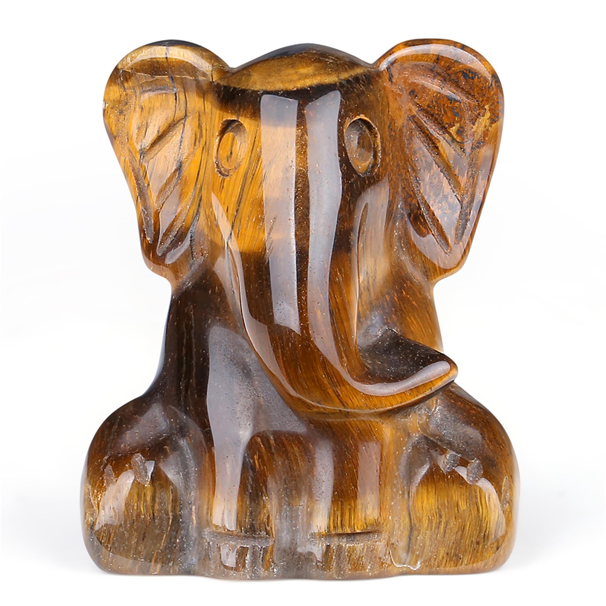 YATOJUZI 2" Elephant Decor Figurine Tiger's Eye Hand Carved Elephants Statue Figurines Crystal Decor Yellow Home Room Office Desk Decorations Cute