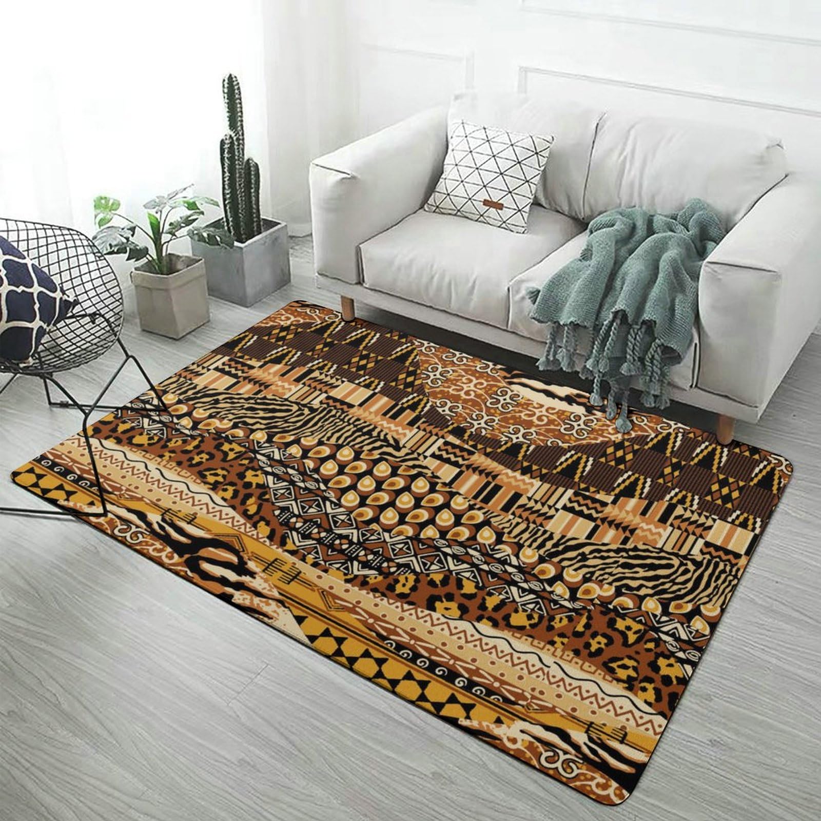 Tapis de sol patchwork de style africain, tapis de sol doux pour salon, chambre à coucher (100 x 150 cm)