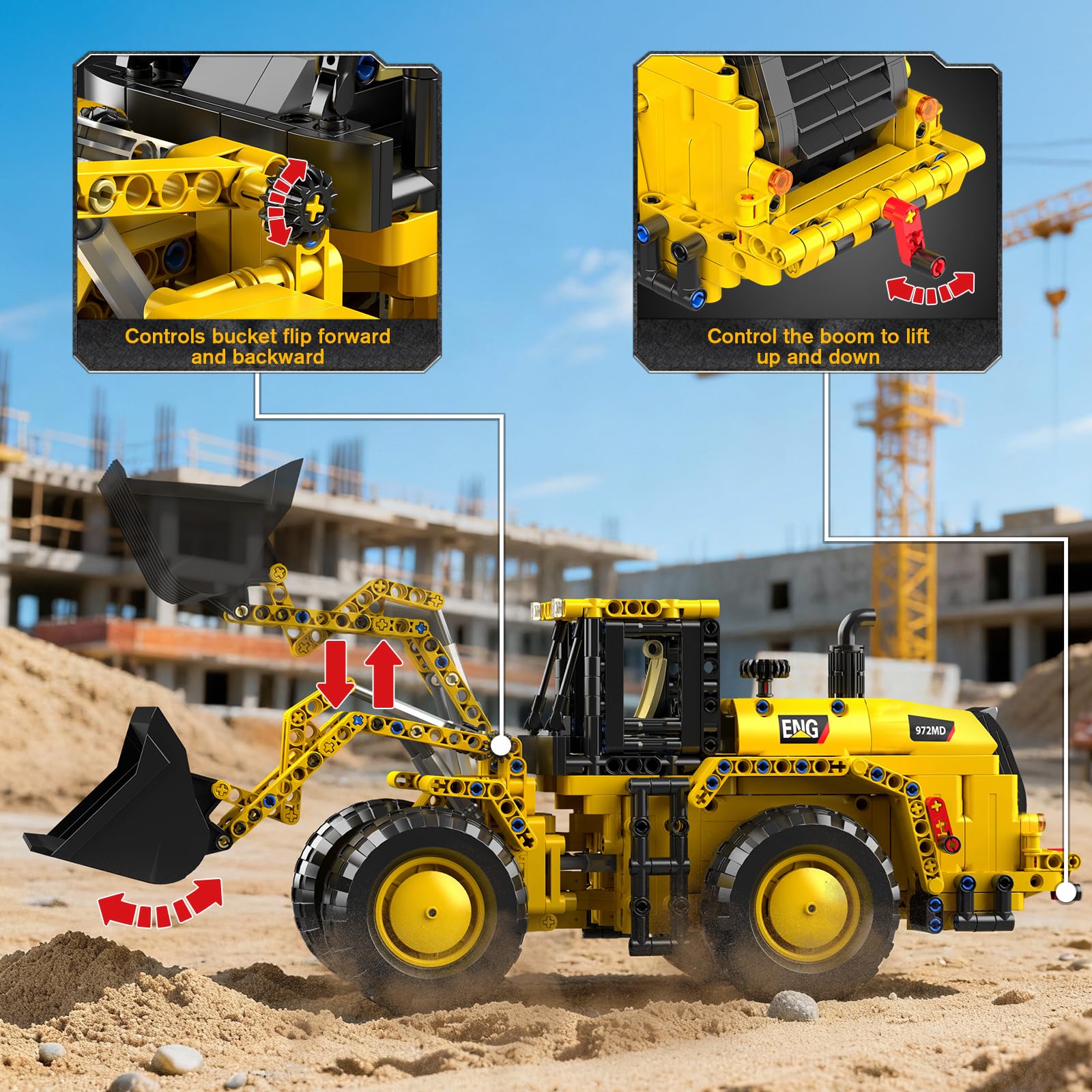 Mould King 17084 Tecnología Cargadora de Ruedas Bloques de Construcción - Vehículo de Construcción Juguete con Dirección de Doblez y Pala Móvil - Regalo de Cumpleaños Juguete para Bloques de