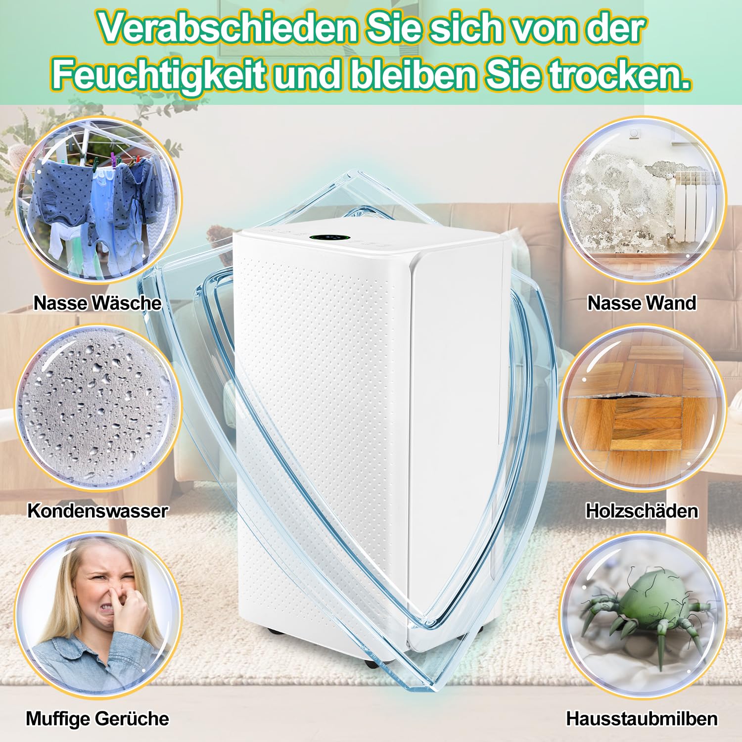 Osuszacz powietrza 16 l w 24 h wydajność osuszania, wielkość pomieszczenia ok. 15-20 m² z wyświetlaczem LED, bardzo cichy, suszenie prania, timer, ochrona przed wilgocią, pleśnią,