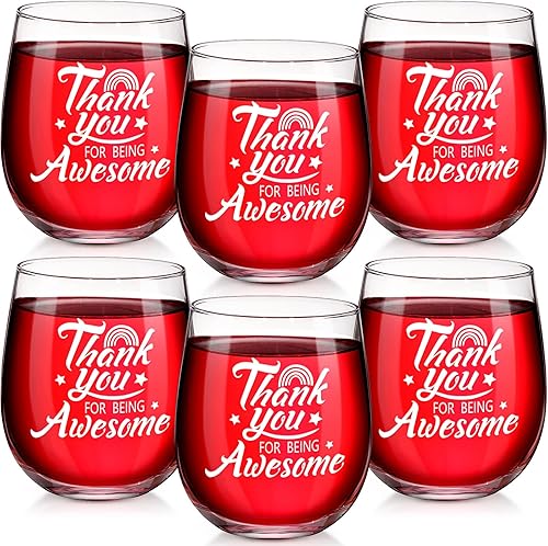 Tioncy 6 copas de vino inspiradoras sin tallo de 12 onzas, regalos de agradecimiento para mujeres, agradecimiento por ser increíble, regalo de