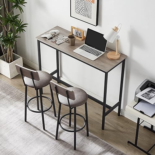 Miniatura 2 de Juego de mesa de bar industrial y sillas para mesa de 2 encimeras y taburetes con respaldo mesa de comedor rectangular con sillas de asiento de