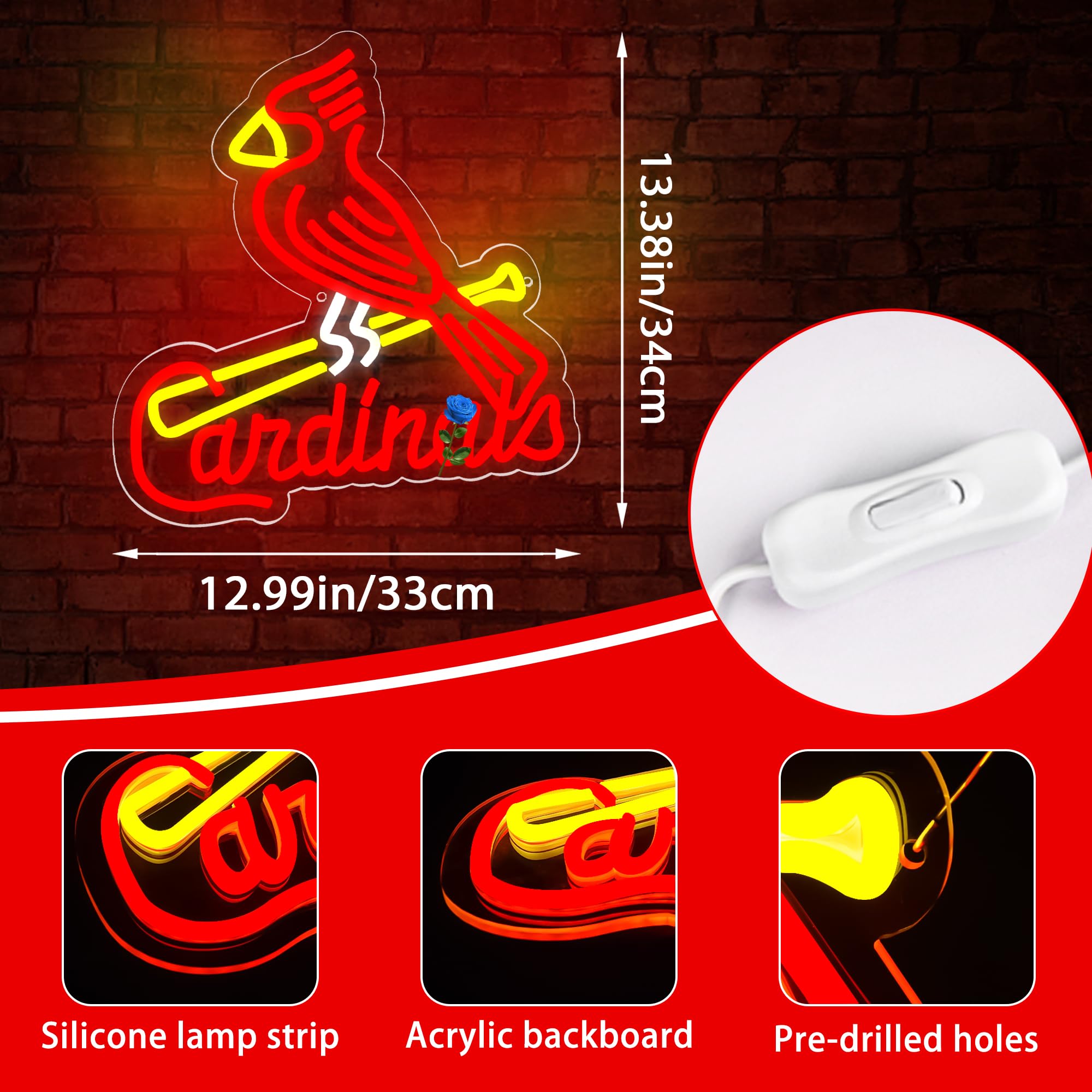 Baseball Neon Sign for Wall Decor Baseball Team Led Neon Sign for Man Cave Bedroom Sport Club Garage Party Bedroom Dorm Birthday Gift for Fans Size 13 * 13.4 In(ZYLD134)