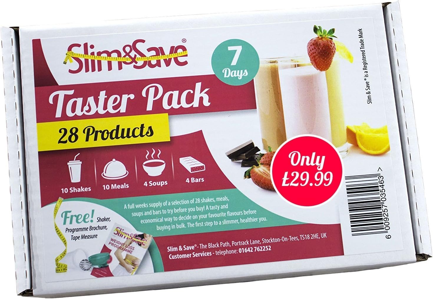 Slim & Save VLCD Taster Pack- 1 Weeks Supply of Simplicity Plan with 28 Different Flavours + Brochure & Tape Measure.