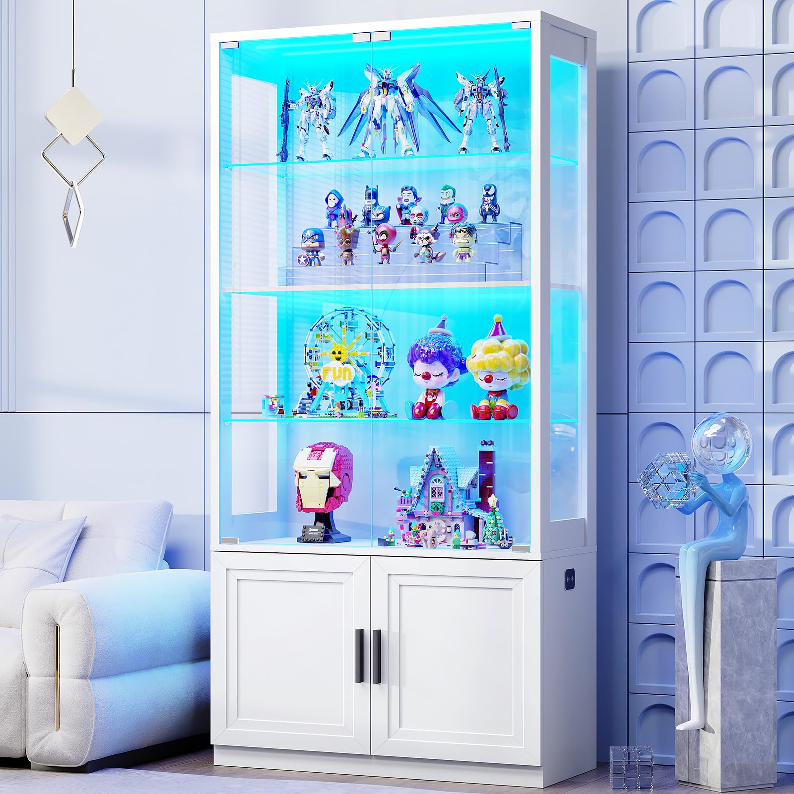 BROTTAR 67" Display Cabinets with Glass Doors & Height Adjustable Shelves