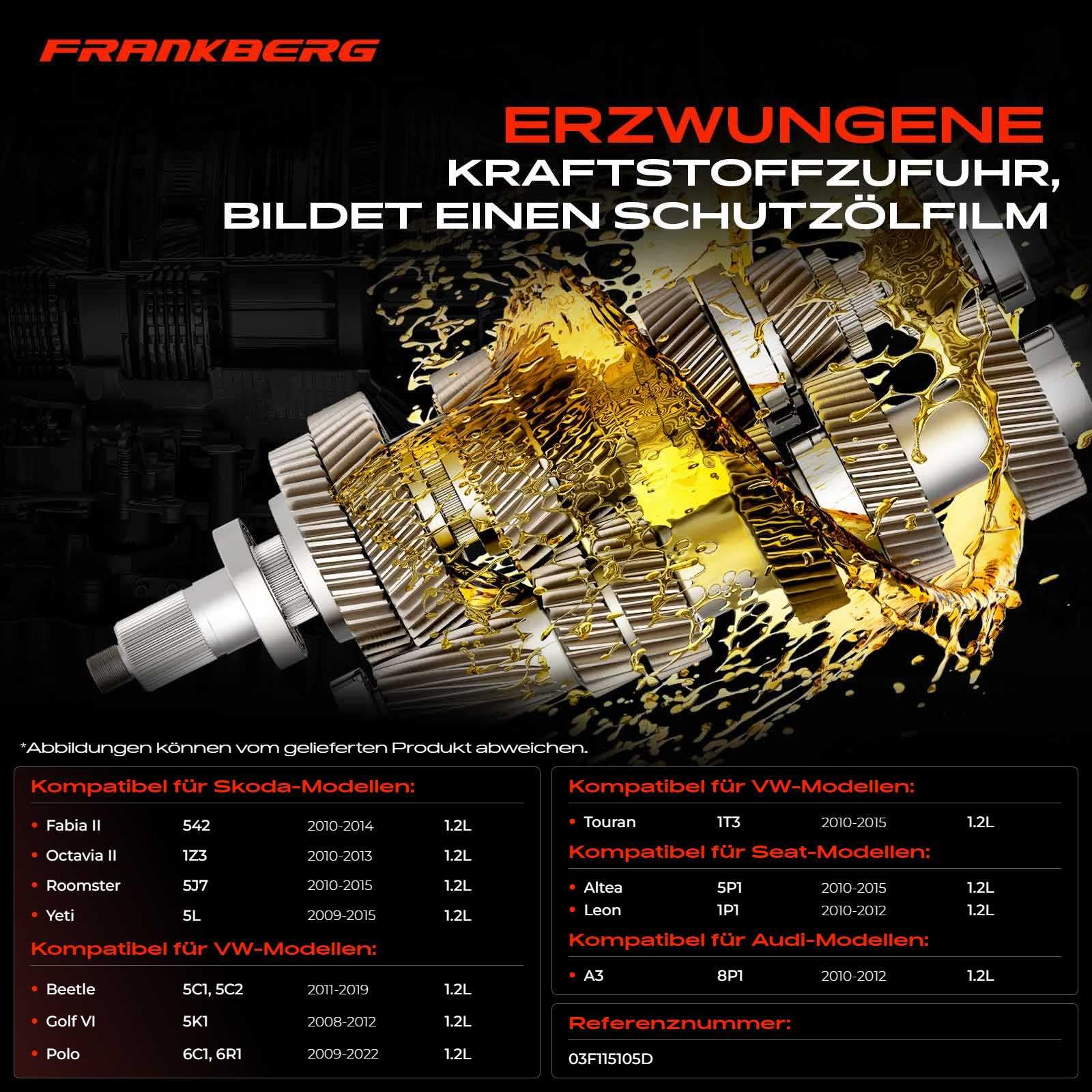 Frankberg Ölpumpe Öl Pumpe Kompatibel mit Leon 1P1 1.2L Benzin 2010-2012 Golf VI 5K1 1.2L Benzin 2008-2012 A3 8P1 1.2L Benzin 2010-2012 Y.e.t.i 5L 1.2L Benzin 2009-2015 Replace# 03F115105D