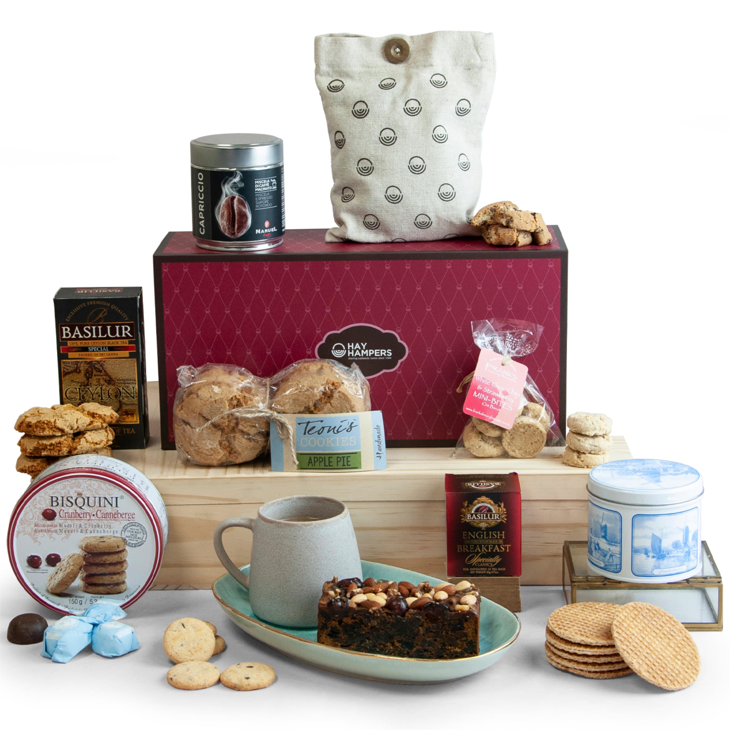 Ultimate Luxury Afternoon Tea Hamper Basket - Fruit Cake, Cookies, Italian Coffee, Pralines, Tea & Biscuits Gift Set - Christmas Hampers for Couples, Birthday Gifts for Grandparents - by Hay Hampers