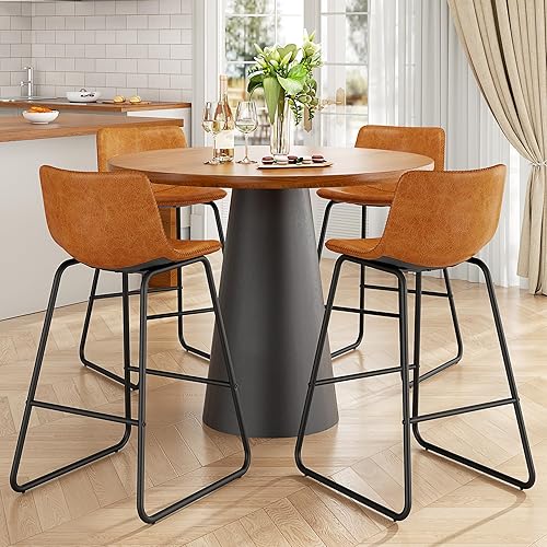 Miniatura 6 de Bar Stools Set of 2, PU Leather Counter Height Bar Stools, 26" Modern Barstools with Metal Legs and Footrest, Urban Armless Dining Chairs with