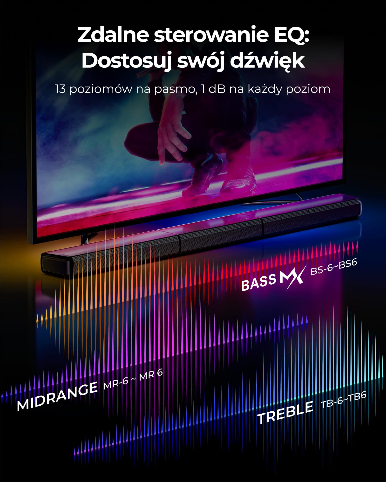 ULTIMEA 7.1ch Virtual Surround Sound Bar, soundbar do telewizorów z 2 głośnikami Surround, system dźwięku przestrzennego do telewizorów ze światłem RGB, subwooferem 6,5", aplikacją, HDMI/Opt/AUX/BT,