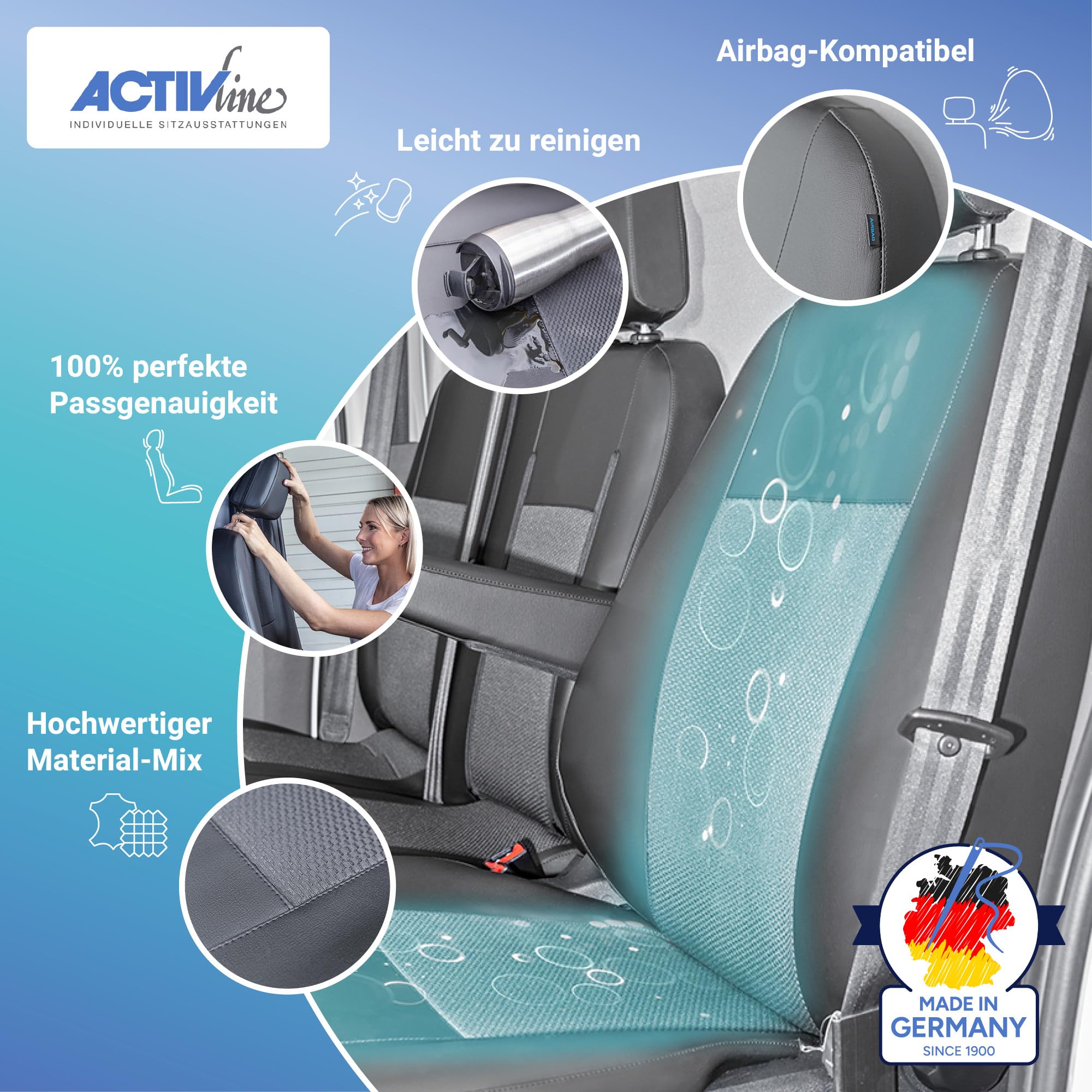 Premium-Passform Schonsitzbezug kompatibel mit Mercedes-Benz Vito BR 447 ab 2014 – Set Fahrersitz & Beifahrersitz, mit Airbagfunktion, robuste Sitzbezüge in Schwarz – Made in Germany
