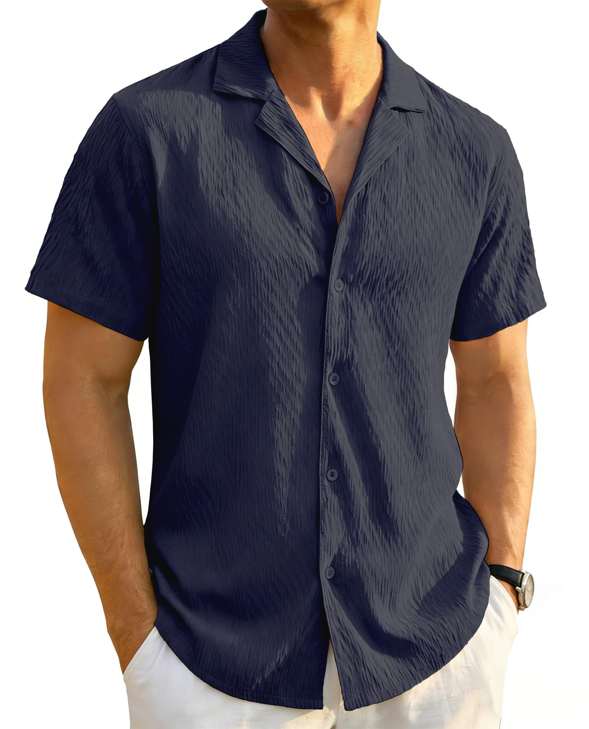 TACVASEN Herren Kurzarm Hemd Sommer Freizeithemd Leichtes Regular Fit Shirt Button down Cuba Herrenhemd