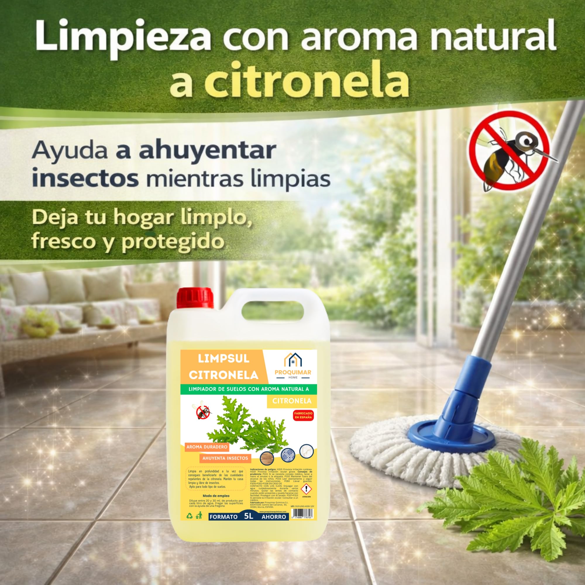 Pack de 2 Fregasuelos Con Citronela 5L. Limpiador Concentrado con Aroma Natural a Citronela.