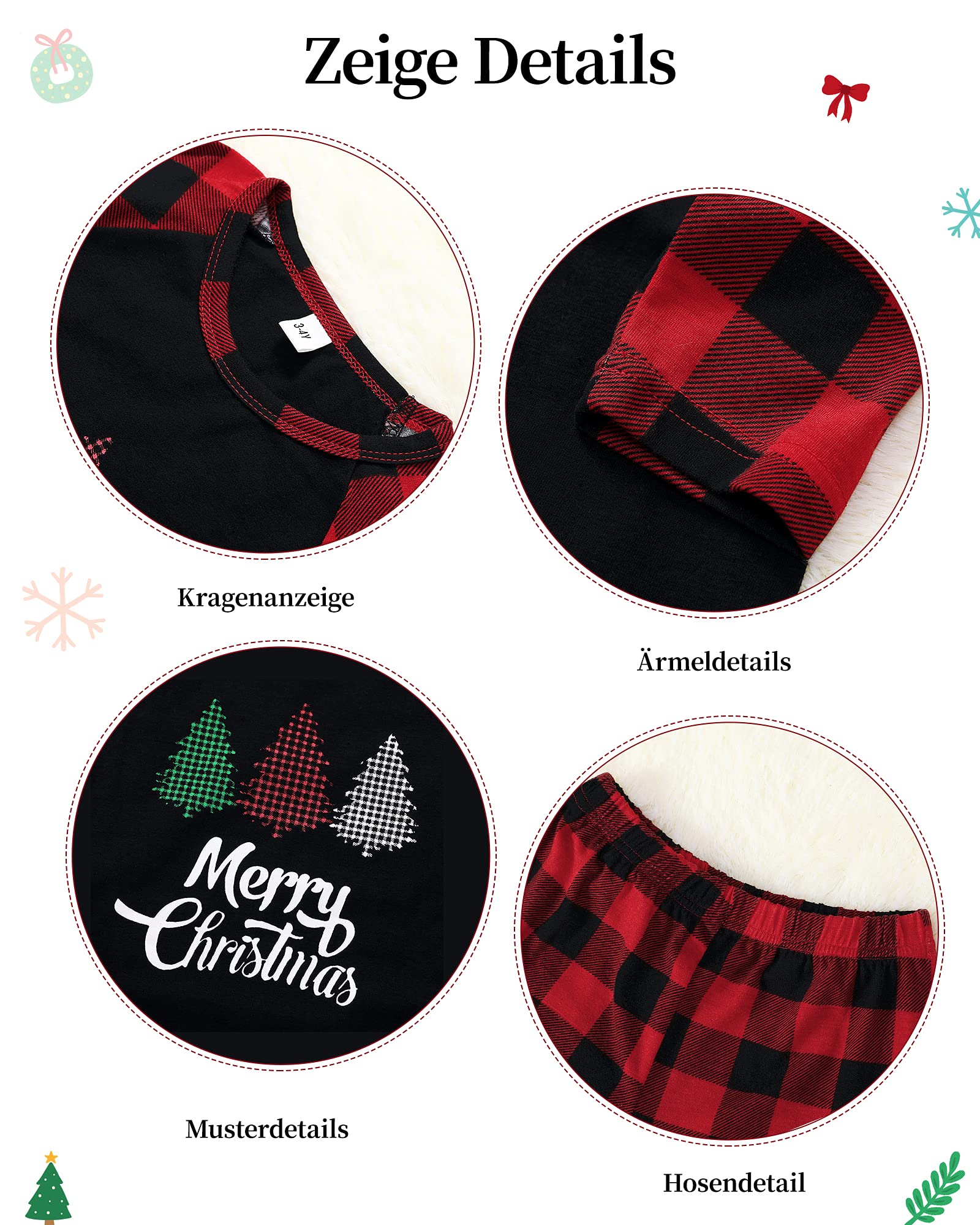 Amissz Pigiama Famiglia Natale Set, Sleepwear Natalizio per Neonato Bambino papà Mamma, Coordinati Manica Lunga e Pantaloni