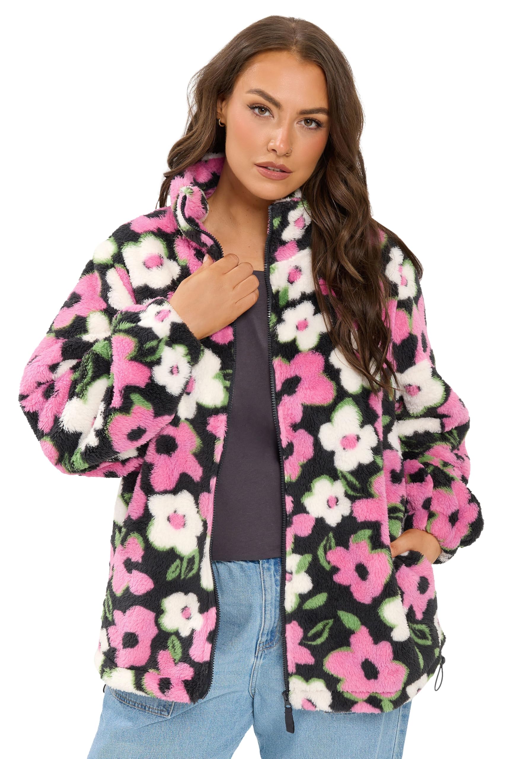 Yours Women's Pink Curve Brown Checked Zip Through Fleece - Plus Size Curve
