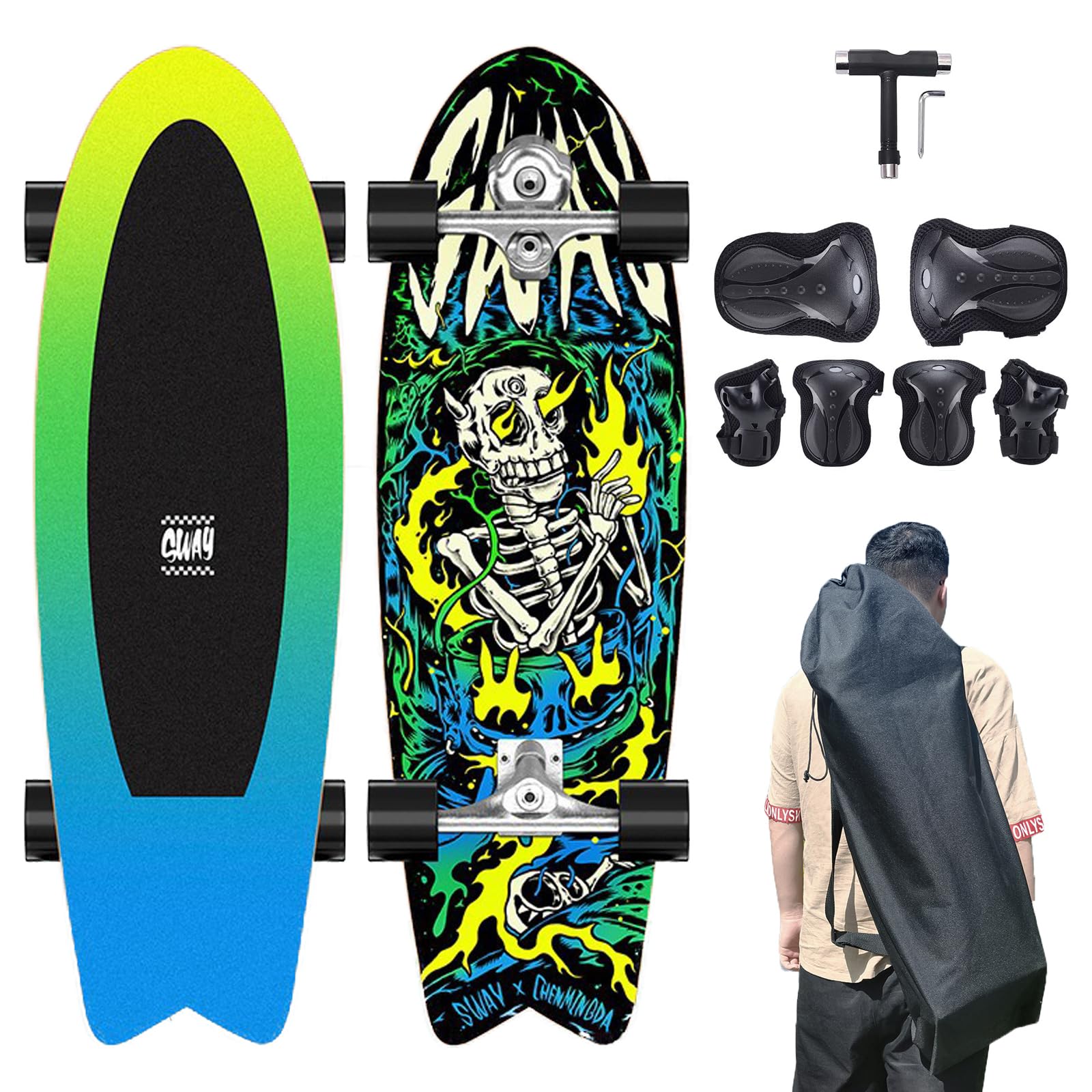 Monopatín Surf Surfskate de 32 pulgadas, CX7 Carving Truck Pumpping Skateboard, rodamientos ABEC-11, 81 × 25 cm, monopatín completo de arce, con T-Tool, para adolescentes y adultos