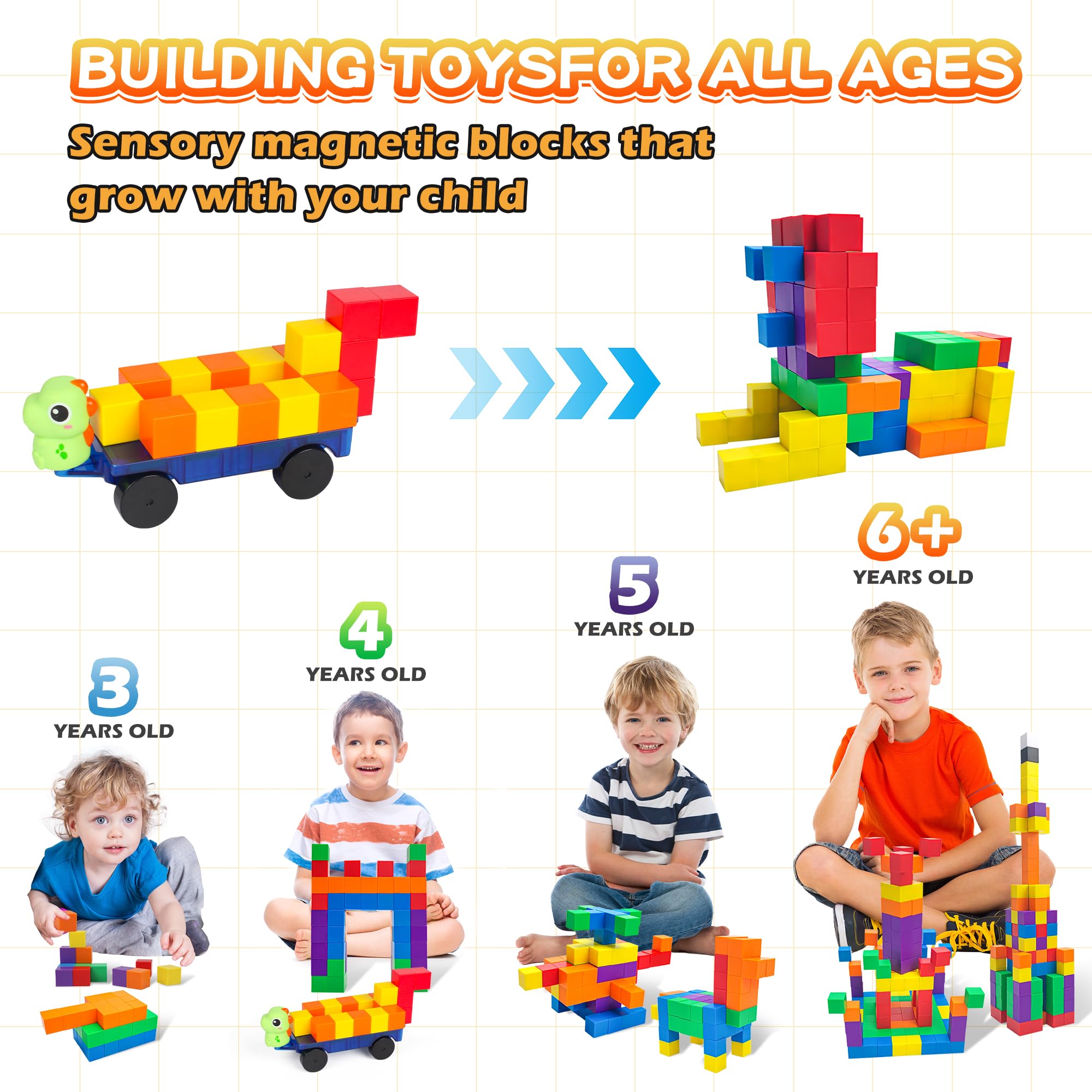 LONEEDY 60-Pack Magnetic Building Block Set including Animal Figures & Magnetic Cart - Image 4