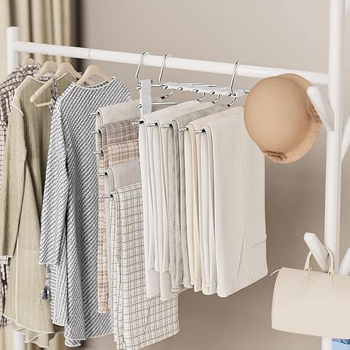 Miniatura 7 de Paquete de 4 perchas para pantalones que ahorran espacio, estante multifuncional antideslizante para pantalones, tubo de acero inoxidable grueso,