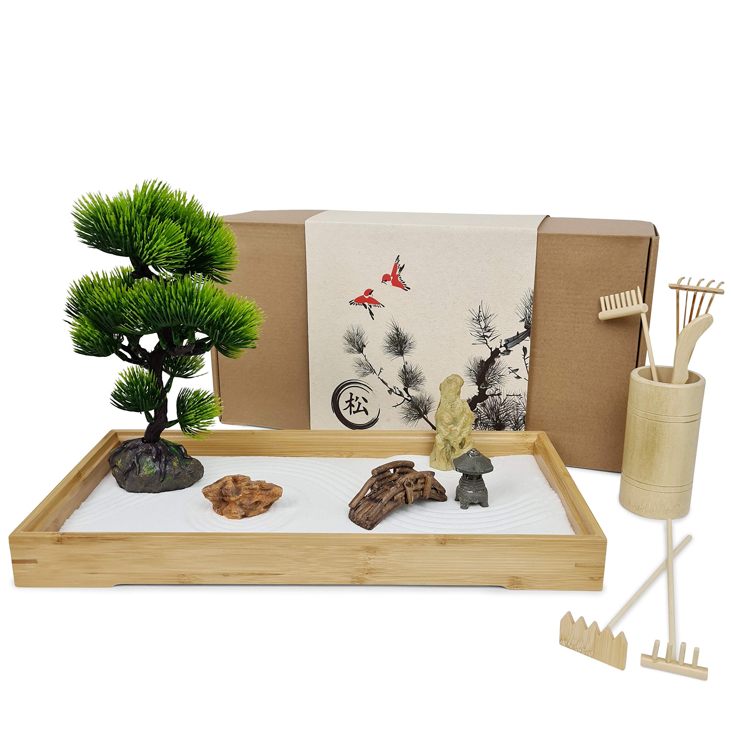 Enso Sensory Japanese Zen Garden Desk Mini Kit Sand Rock Rake Tools Bonsai Tree Meditation Office Decor Decorative Accessories Amazon Com Au