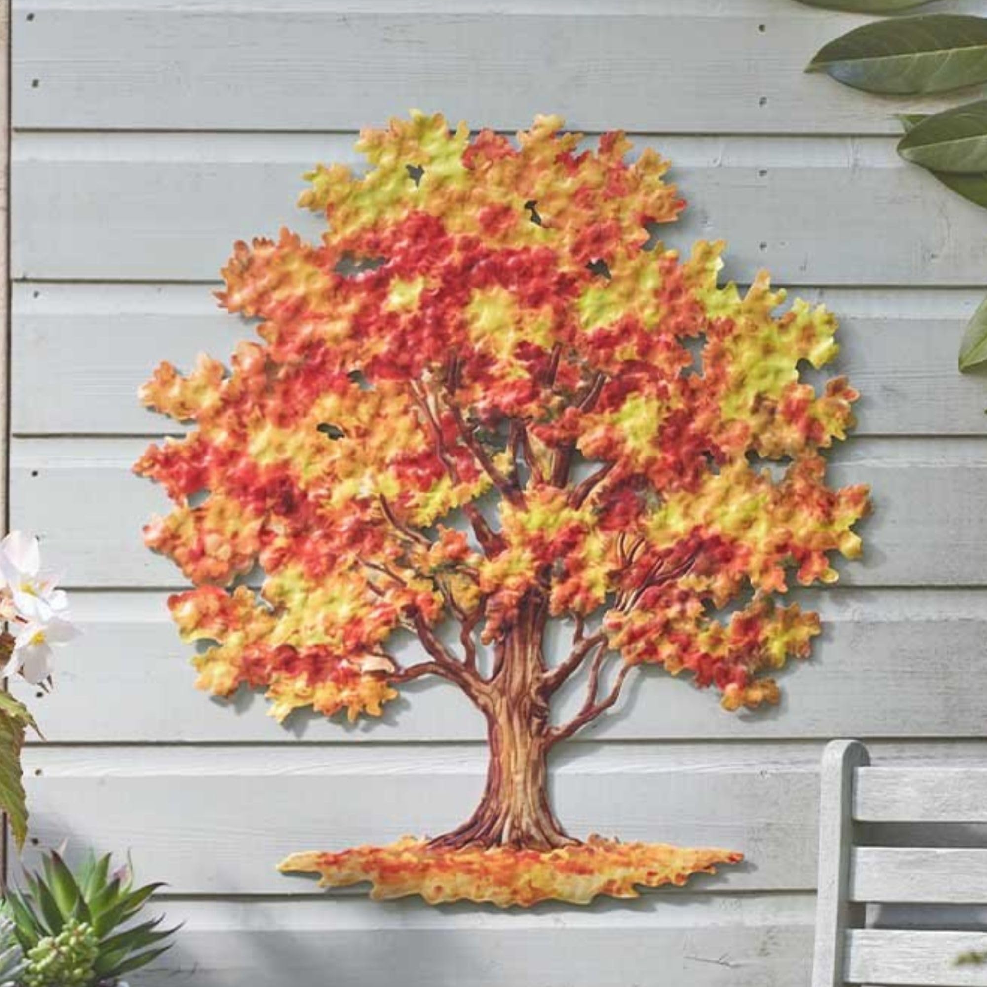 Autumn Tree Metal Wall Art - 62cm Hanging Tree Garden Decorations Outdoor