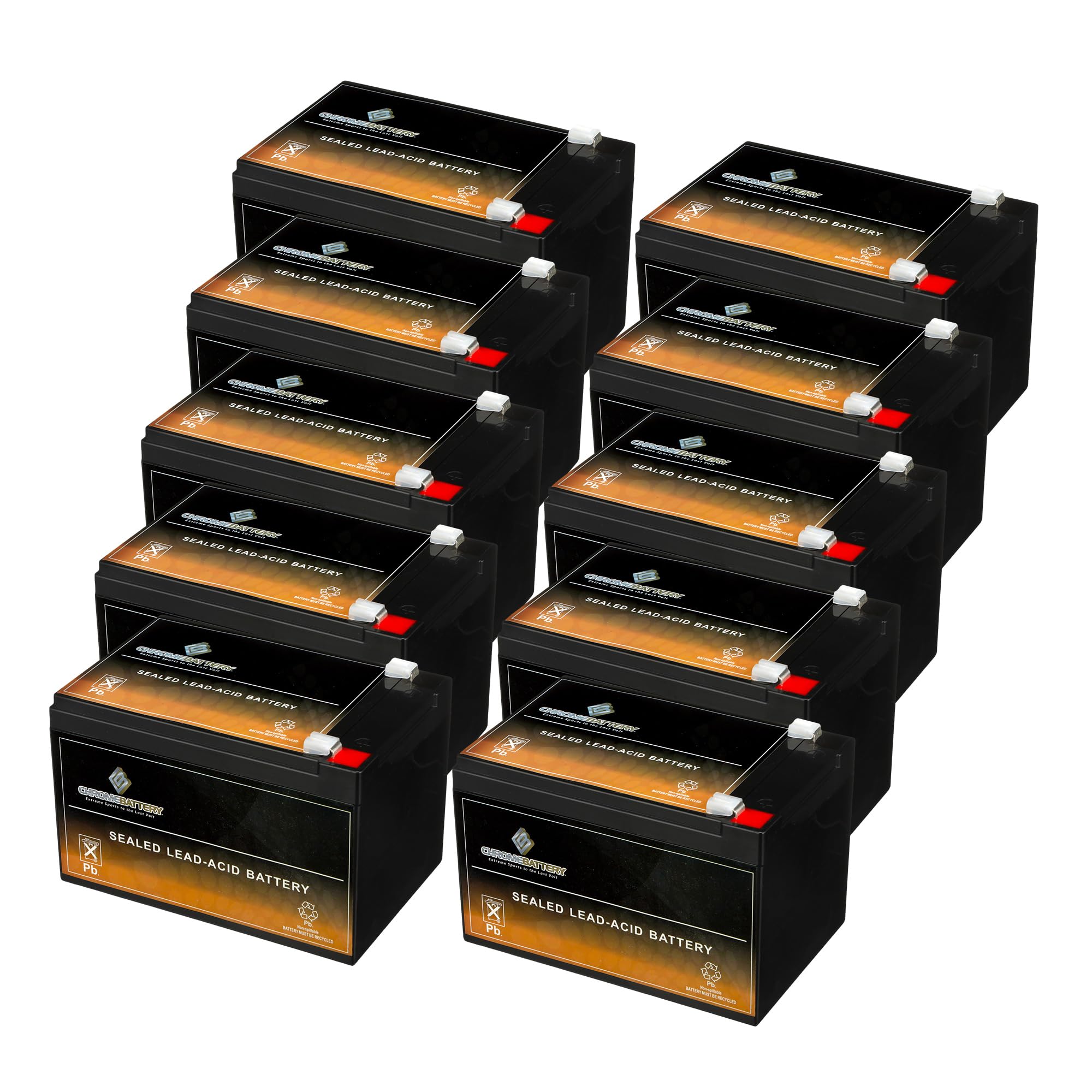 CB CHROMEBATTERY 12V 14AH Sealed Lead Acid (SLA) Rechargeable Battery – 10 Pack – F2 Terminal – Deep Cycle Design – for UPS, Alarms, Emergency